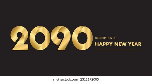 2090 New year celebrations gold greetings poster isolated over black background