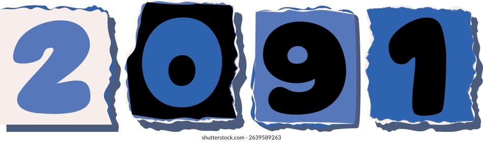 2091 Retro torn paper number Design art