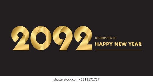 2092 New year celebrations gold greetings poster isolated over black background
