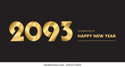 2093 New year celebrations gold greetings poster isolated over black background