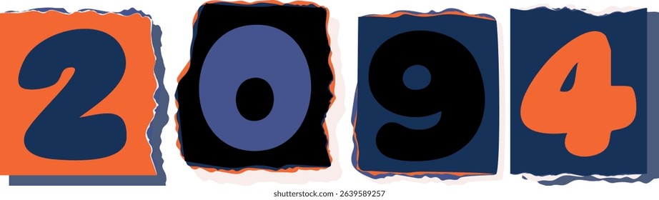2094 Retro torn paper number Design art