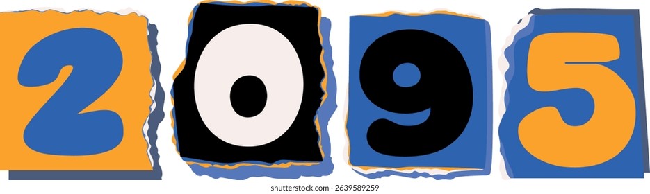 2095 Retro torn paper number Design art