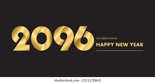 2096 New year celebrations gold greetings poster isolated over black background