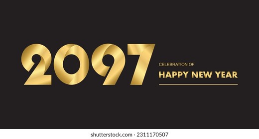 2097 New year celebrations gold greetings poster isolated over black background