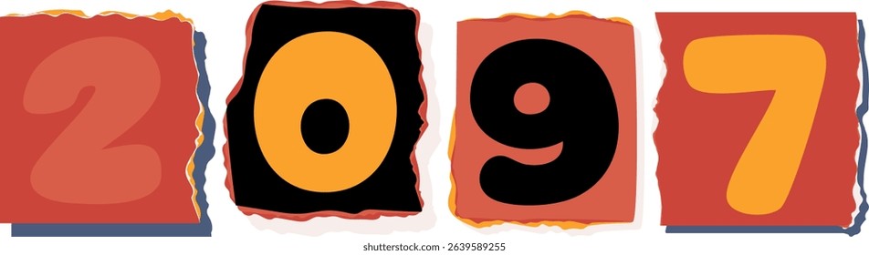 2097 Retro torn paper number Design art