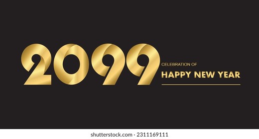 2099 New year celebrations gold greetings poster isolated over black background