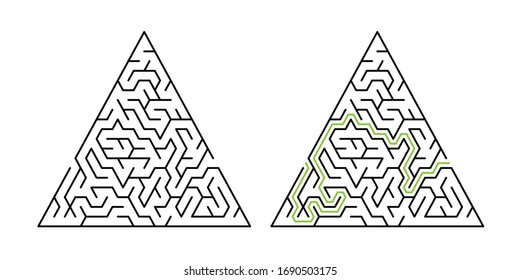20-cell-wide triangular maze with solution