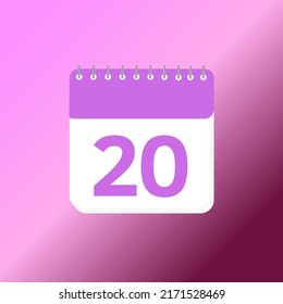 20Day Calendar date 3d icon. 22th day of the month icon. Event schedule date. Meeting appointment time. Agenda plan, month 3d calendar and Time planner. reminder. Vector Illustration