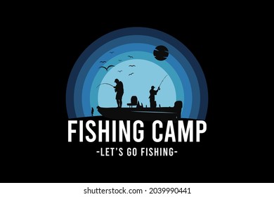 20.Fishing camp, silhouette retro vintage style