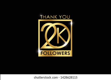 20K, 20.000 Followers Celebration Logotype. Anniversary Logo With Golden And Spark Light White Color Isolated On Black Background, Vector Design For Celebration, Instagram, Twitter - Vector