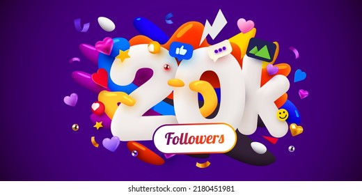 20k or 20000 followers thank you. Social Network friends, followers, Web user Thank you celebrate of subscribers or followers. Vector illustration