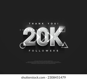 20K followers background, thank you with silver metallic numbers.