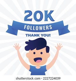 20K followers banner, Thank you followers vector template, Social sites post, Greeting card. 