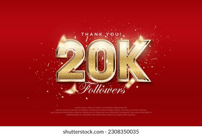 20k Followers Celebration. Number with shiny luxury gold color.