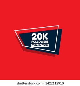 20k Followers - thank you. red design template.20 000 followers - card