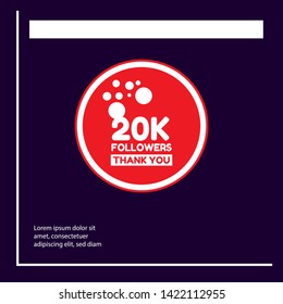 20k Followers - thank you. red design template.20 000 followers - card