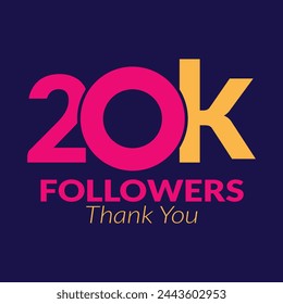 20k followers vector logo design icon vector. Thanks for 20k followers.