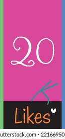 20K likes, social sites post, greeting card vector illustration on pink and black background