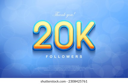 20K number for thanking followers, unique bokeh blue background.