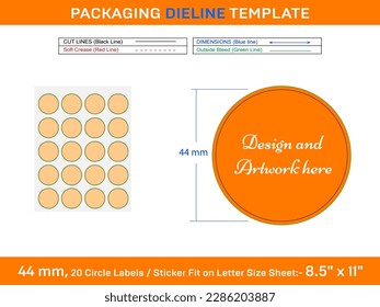 20pcs 44 mm CIRCLE or ROUND label sticker dieline template 