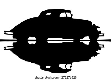 20's Abstract vintage car shadow and reflection on isolate white background, vector image