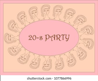 20-s party vector poster template wiht round table and ladys. All elements are located on separate layers. All items can be easily edited. 