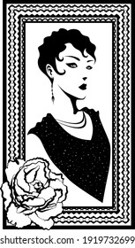 20s woman in monochrome frame with a flower