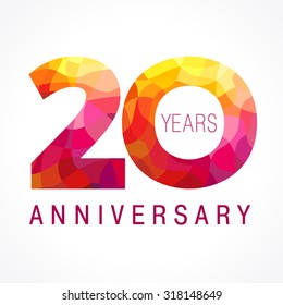 20s Years Old Celebrating Fiery Logo. Anniversary Flamed Year Of 20 Th. Vector Template Flamy 0 Numbers. Happy Birthday Flaming Greetings Celebrates. Stained-glass Digits And Flames. Mosaic Figures.