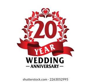 20st Wedding Anniversary Vector Art, for printing greeting cards, souvenirs, etc