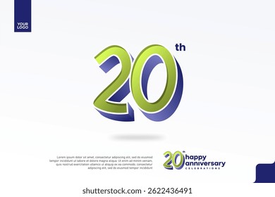 Número 3D do 20o aniversário com design de jubileu de prata em verde pera e azul violeta