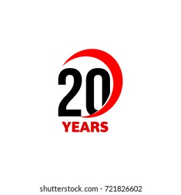 20th Anniversary abstract vector logo. Twenty Happy birthday day icon. Black numbers in red arc with text 20 years.