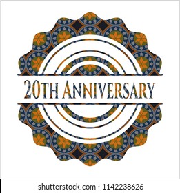 20th Anniversary arabic style badge. Arabesque decoration.