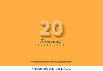 20th anniversary background with orange-colored number illustration and black text below.