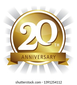 20th Anniversary Badge Shiny Gold Vector Stock Vector (Royalty Free ...