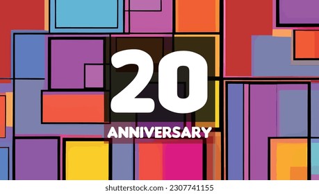 20th anniversary birthday celebration horizontal with colorful background lines and squares