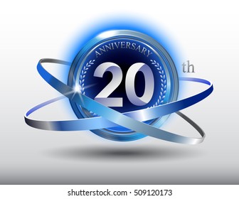 20th anniversary with blue ring and laurel on white background