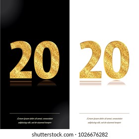 20th anniversary card on black and white backgrounds. Vector illustration.
