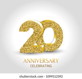 20th anniversary card template with 3d gold colored elements.