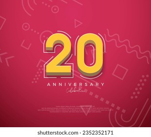 20th Anniversary with a cartoon design with a clean red background.