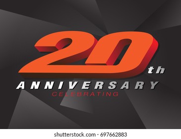 20th anniversary celebrating 3d logo red color on gray background vector design