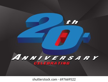 20th anniversary celebrating 3d logo red and blue color on gray background vector design
