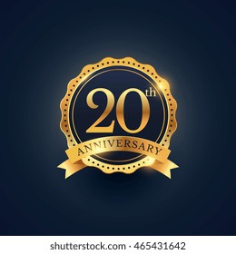 20th Anniversary Celebration Badge Label In Golden Color