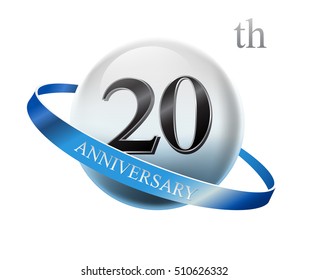 20th anniversary celebration with blue ring on white isolated background