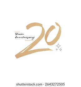 20th anniversary celebration design with handwritten golden brushstroke style and sparkles on white background. Perfect for business milestones and commemorative events. ceremony 20th year anniversary