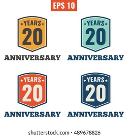 20th Anniversary celebration. Flat vector icon, logo design illustration on white background. Can be used for business company or for birthday theme.