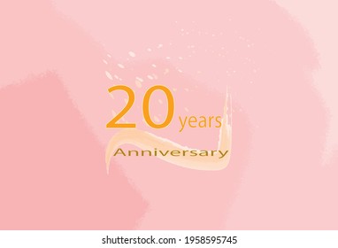 20th anniversary celebration invitation card with pink watercolor background. Vector illustration