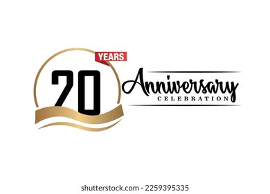 20° aniversario celebración logo diseño vectorial con color dorado negro y rojo sobre fondo blanco tipografía de color negro lindo   