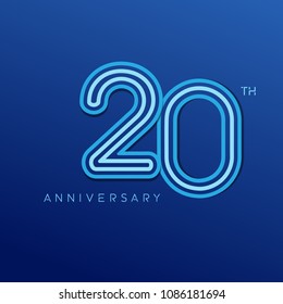 20th anniversary celebration logotype. anniversary logo with blue line color isolated on dark blue background, vector design for celebration, invitation card, and greeting card