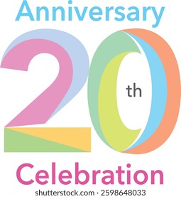 20th Anniversary Celebration various pastel color with word Anniversary at the top and Celebration at the bottom.