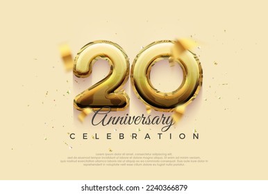 20th anniversary celebration, vector design with shiny gold balloons illustration.